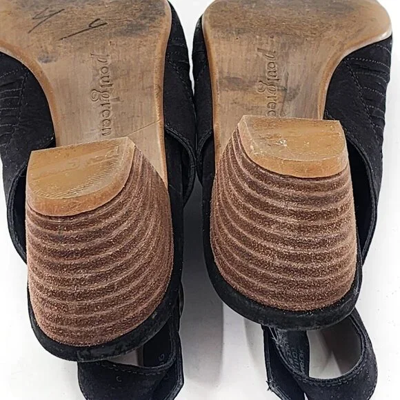 PAUL GREEN Cheri Black Nubuck Leather Slingback Sandals Heel - Picture 9 of 13